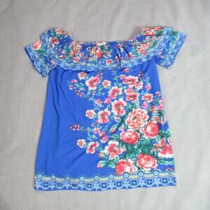 Jealous Tomato Dress Womens Large Blue Floral Ruffle Tropical Resort Sundress